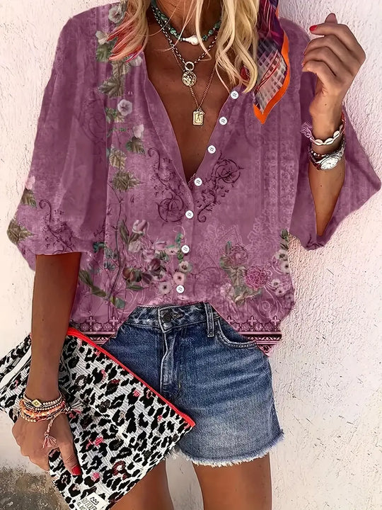 Dragana - Bluse mit Blumendruck und Knopfleiste