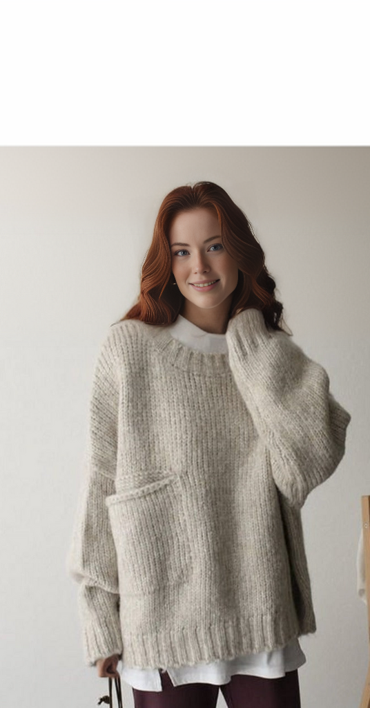 FallStil - Oversize Pullover mit elfenbeinfarbener Taschenfront