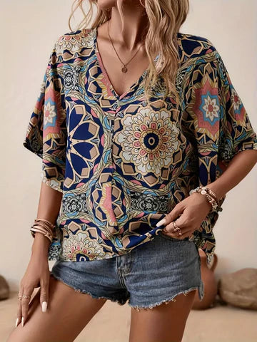 Diona - Bluse mit Blumenmuster und V-Ausschnitt