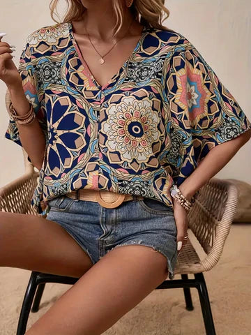 Diona - Bluse mit Blumenmuster und V-Ausschnitt