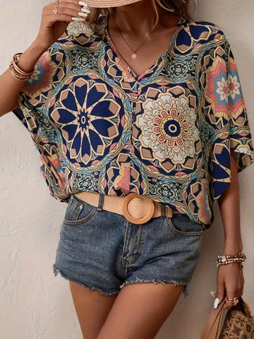 Diona - Bluse mit Blumenmuster und V-Ausschnitt